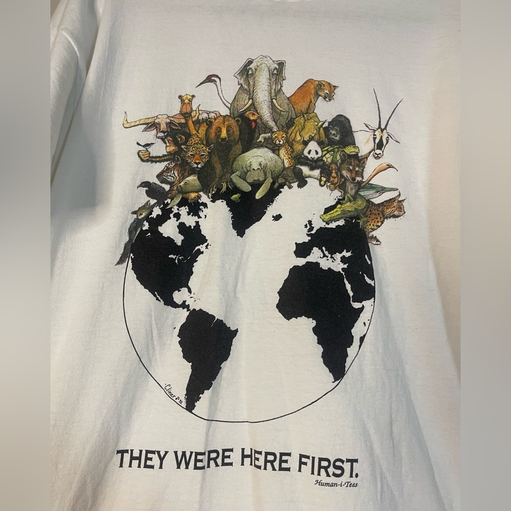 vintage 1992 Human-i-Tees "They Were Here First" white cotton graphic t-shirt - Picture 3 of 5